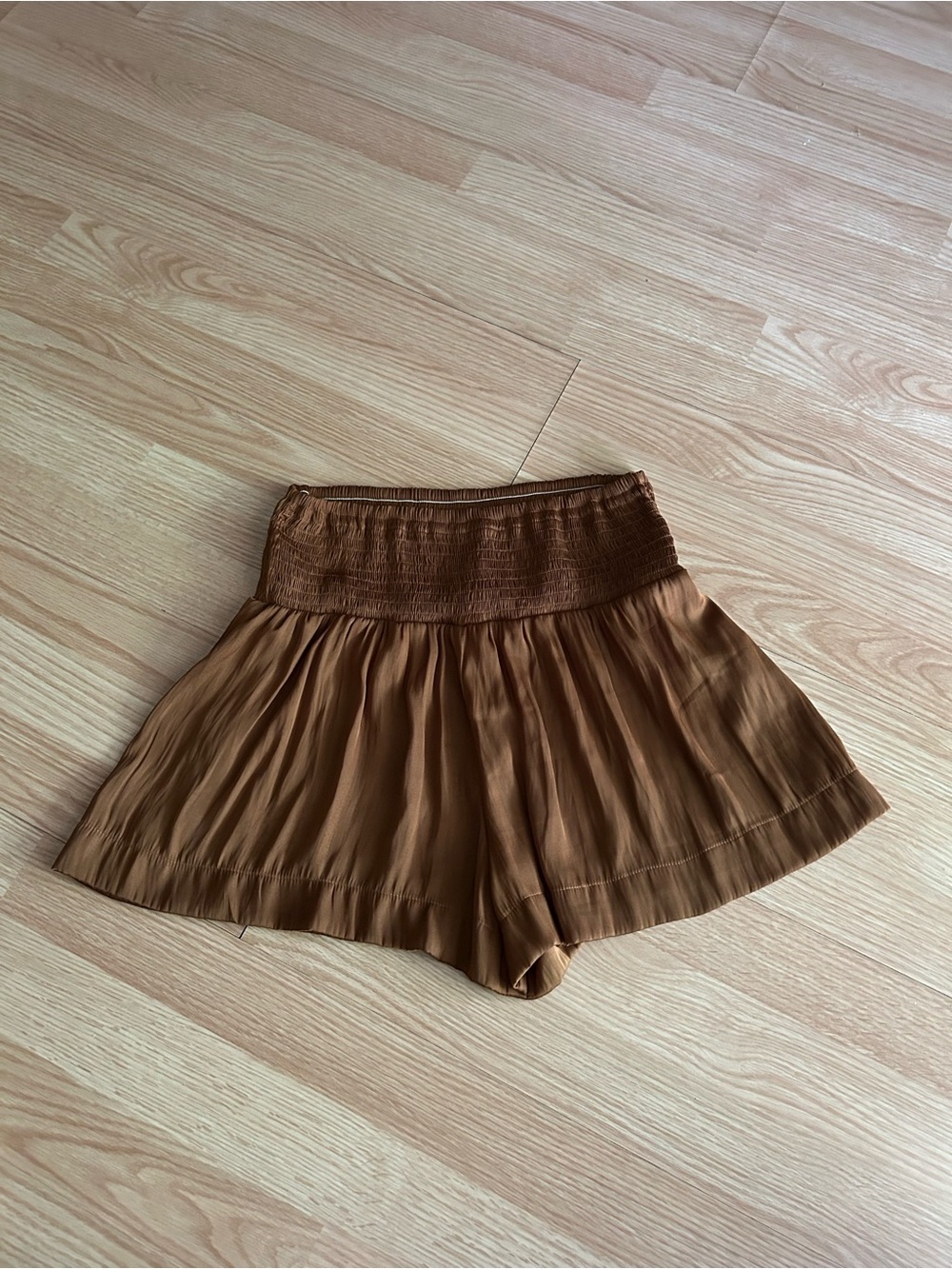 Mable Brown Smocked Satin Like Shorts Small